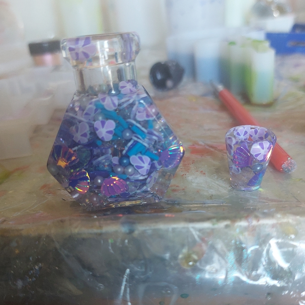 Handmade Purple Floral Resin Jar and Mini Cup - Decorative Home Art